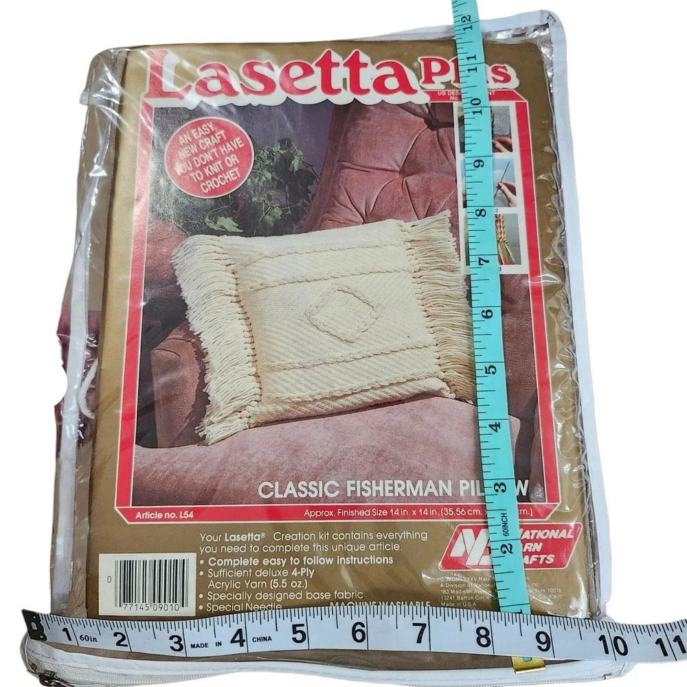 National Yarn Crafts Lasetta Plus Pillow Kit Cream Classic Beginner  DIY Vintage